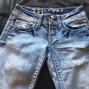 Truth be Told Honest Low Rise fit stud embellished Jeans, Size 1.